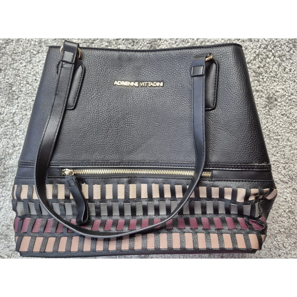 Adrienne Vittadini Large Tote Purse Black with‎ multicolor woven accent panel